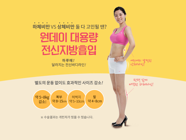하체비만vs상체비만 둘다 고민될땐? 원데이 대용량 전신지방흡입