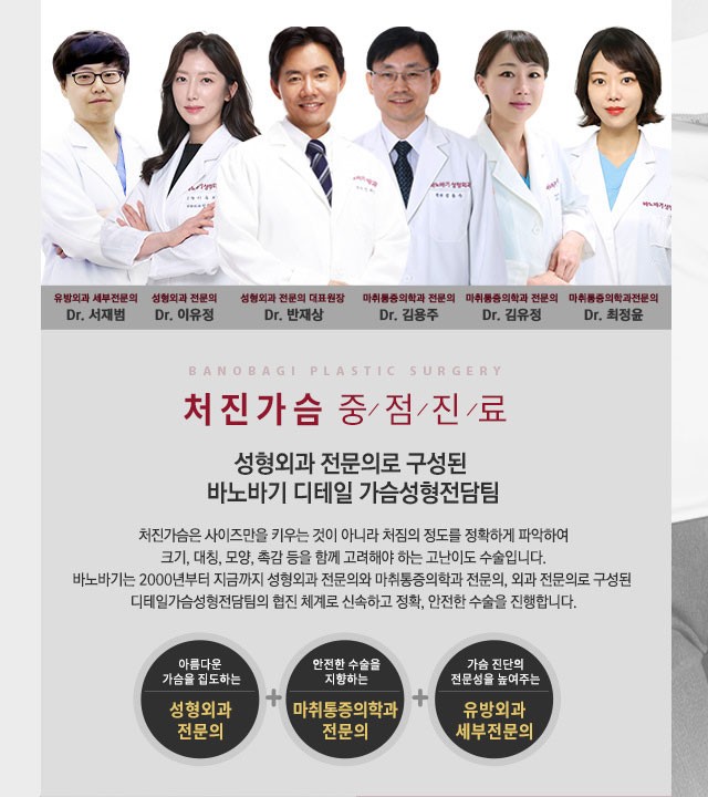 처진가슴 중점진료 서울대 출신 전문의로 구성된 바노바기 디테일 가슴성형전담팀