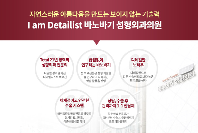 자연스러운 아름다움을 만드는 보이지 않는 기술력 I am Detailist 바노바기 성형외과의원