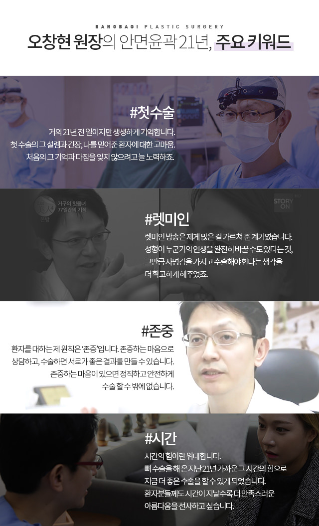 오창현원장의 안면윤곽 19년, 주요키워드 - #첫수술 #렛미인 #존중 #시간